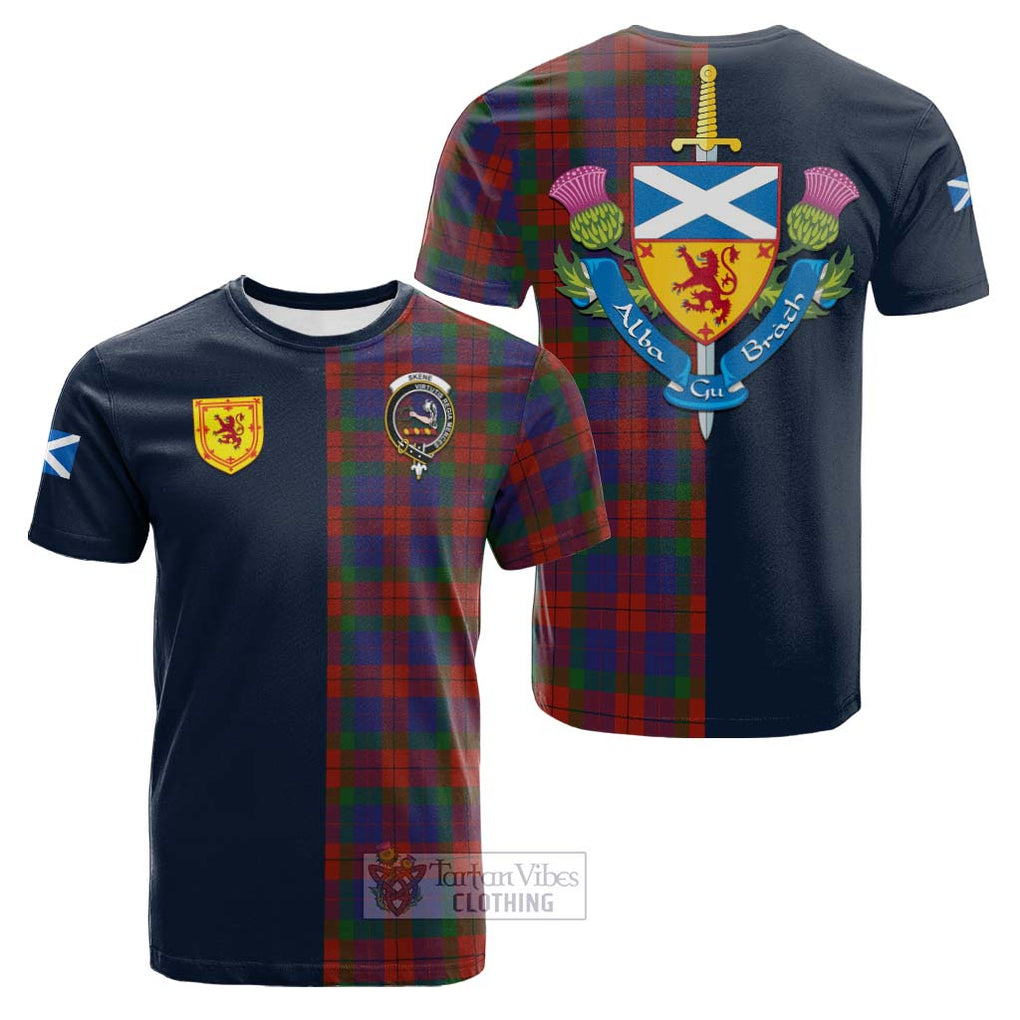 Tartan Vibes Clothing Skene of Cromar Tartan Cotton T-shirt with Scottish Lion Royal Arm Half Style