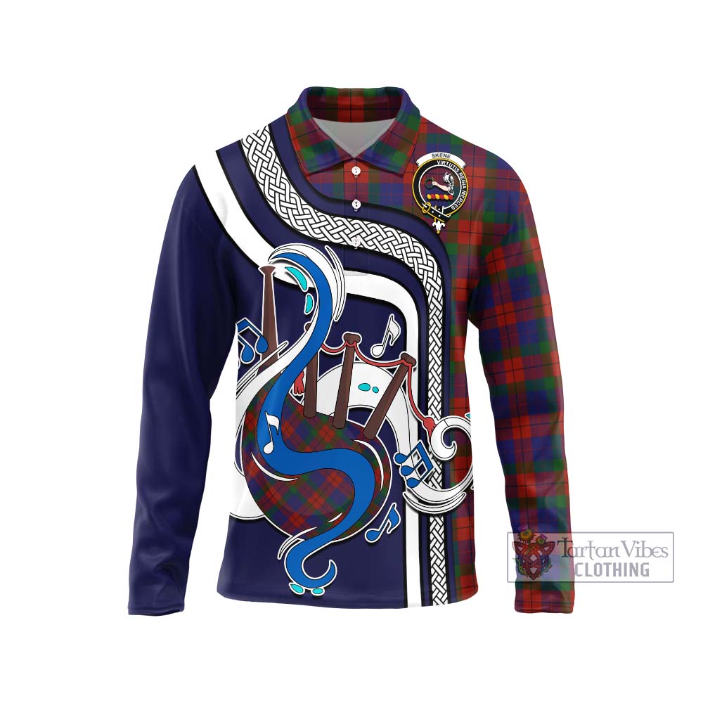 Tartan Vibes Clothing Skene of Cromar Tartan Long Sleeve Polo Shirt with Epic Bagpipe Style