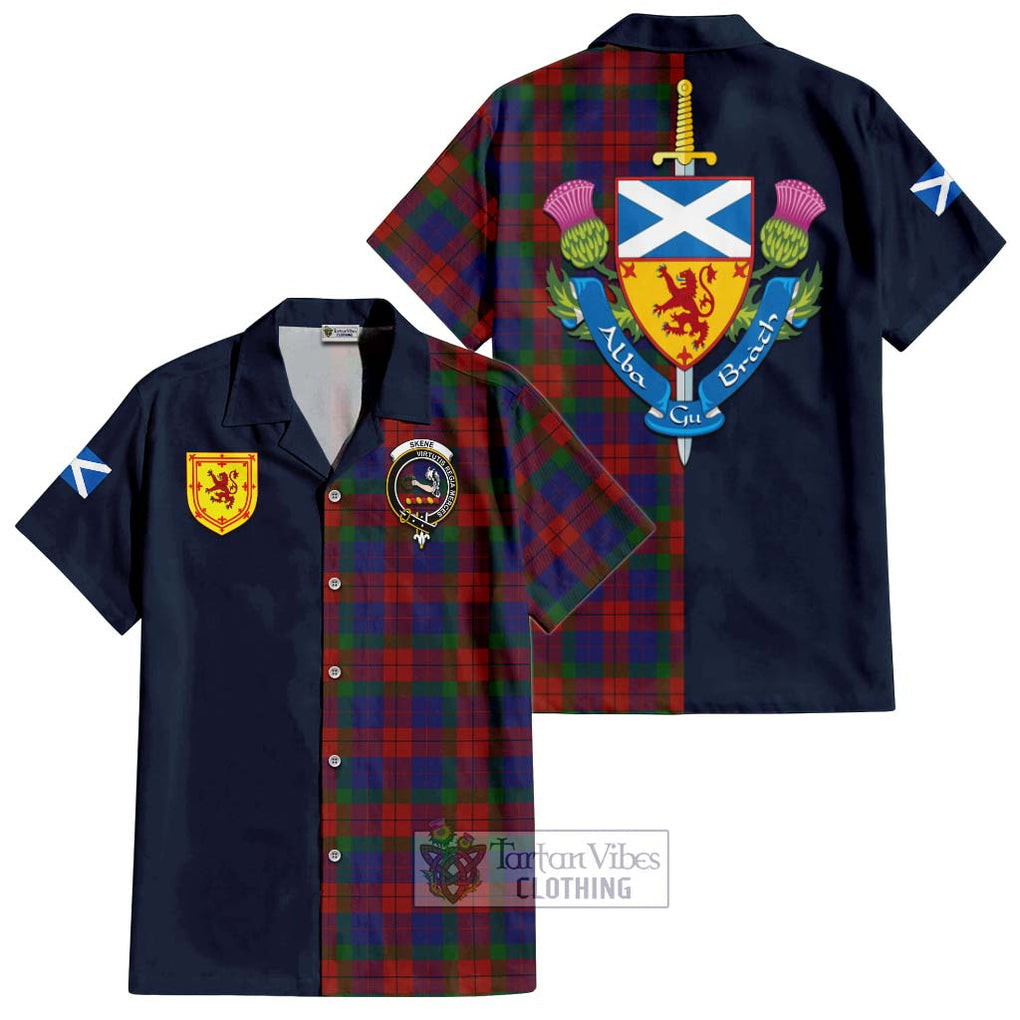 Tartan Vibes Clothing Skene of Cromar Tartan Short Sleeve Button Shirt with Scottish Lion Royal Arm Half Style