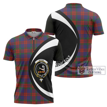 Skene of Cromar Tartan Zipper Polo Shirt with Family Crest Circle Style