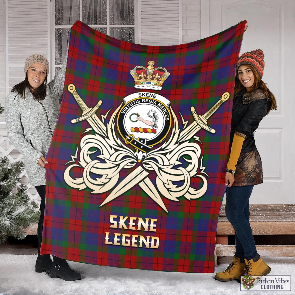 Tartan Vibes Clothing Skene of Cromar Tartan Blanket with Clan Crest and the Golden Sword of Courageous Legacy