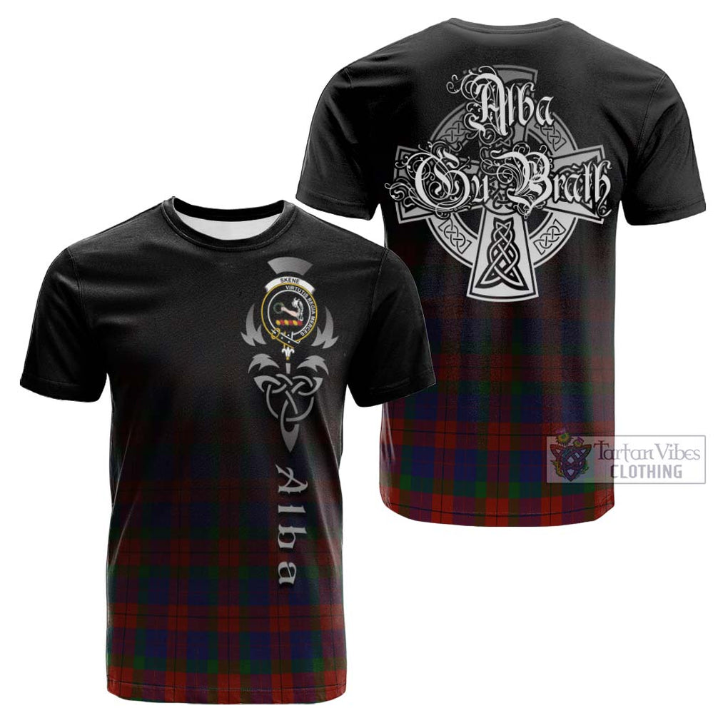 Tartan Vibes Clothing Skene of Cromar Tartan Cotton T-shirt Featuring Alba Gu Brath Family Crest Celtic Inspired