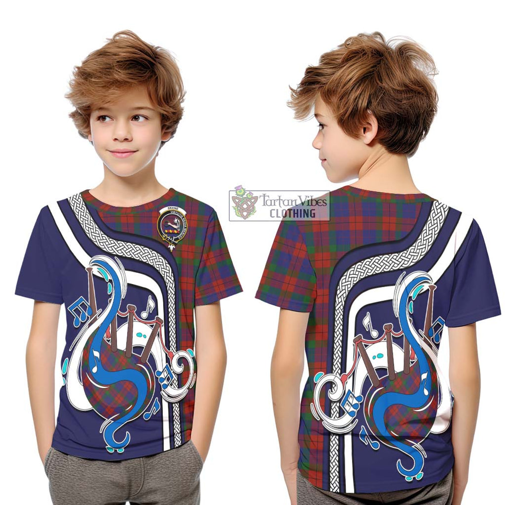 Tartan Vibes Clothing Skene of Cromar Tartan Kid T-Shirt with Epic Bagpipe Style