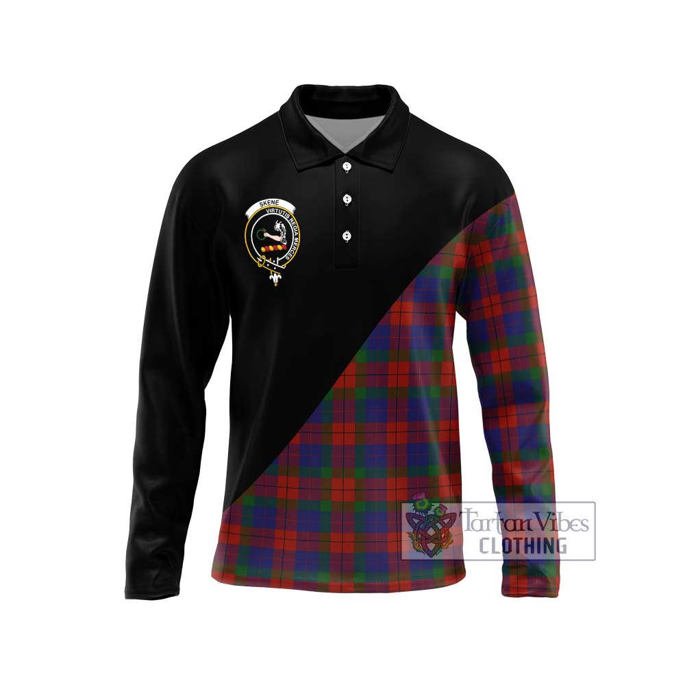 Skene of Cromar Tartan Long Sleeve Polo Shirt with Family Crest and Military Logo Style Unisex - Tartanvibesclothing Shop