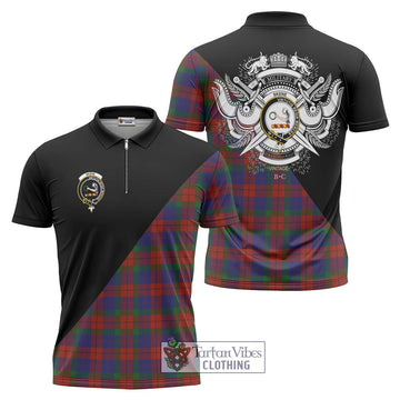 Skene of Cromar Tartan Zipper Polo Shirt with Family Crest and Military Logo Style