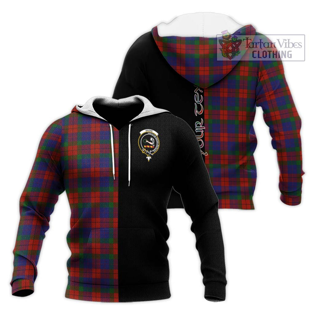 Skene of Cromar Tartan Knitted Hoodie with Family Crest and Half Of Me Style Unisex Knitted Pullover Hoodie - Tartanvibesclothing Shop