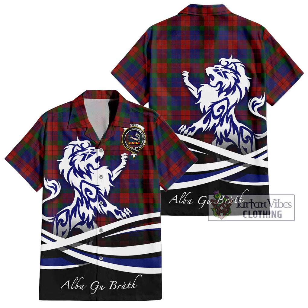 Skene of Cromar Tartan Short Sleeve Button Shirt with Alba Gu Brath Regal Lion Emblem Kid - Tartanvibesclothing Shop