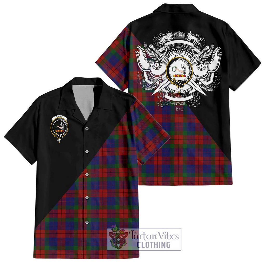 Skene of Cromar Tartan Short Sleeve Button Shirt with Family Crest and Military Logo Style Kid - Tartanvibesclothing Shop