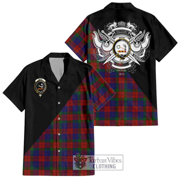 Skene of Cromar Tartan Short Sleeve Button Shirt with Family Crest and Military Logo Style