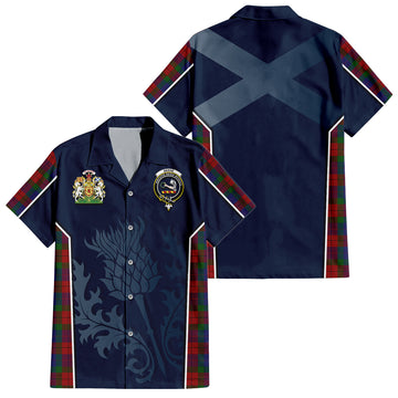 Skene of Cromar Tartan Short Sleeve Button Up Shirt with Family Crest and Scottish Thistle Vibes Sport Style