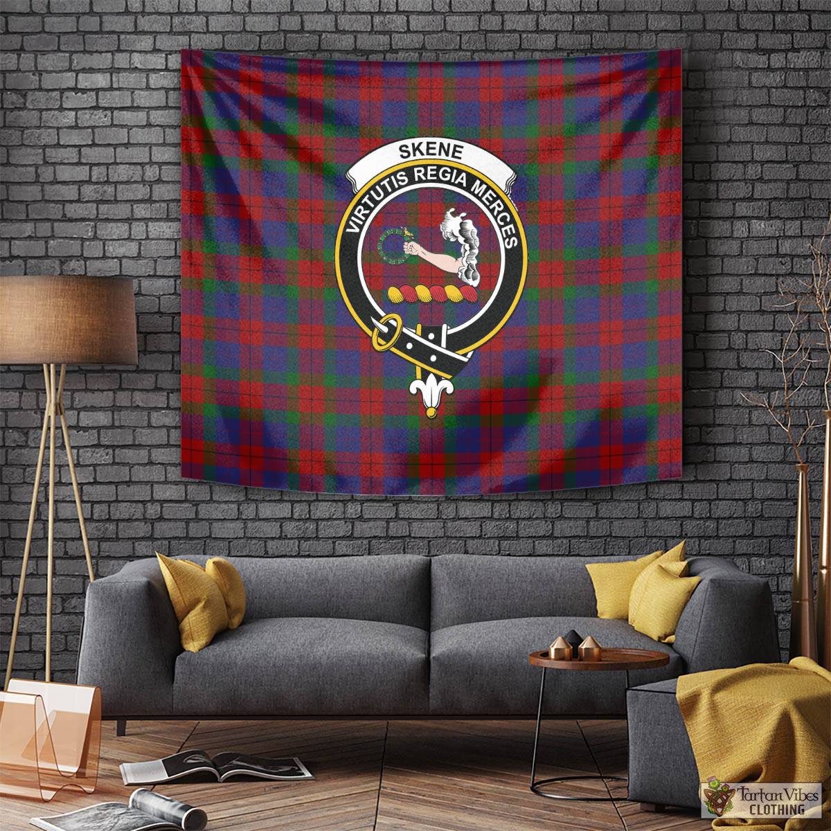 Tartan Vibes Clothing Skene of Cromar Tartan Tapestry Wall Hanging and Home Decor for Room with Family Crest