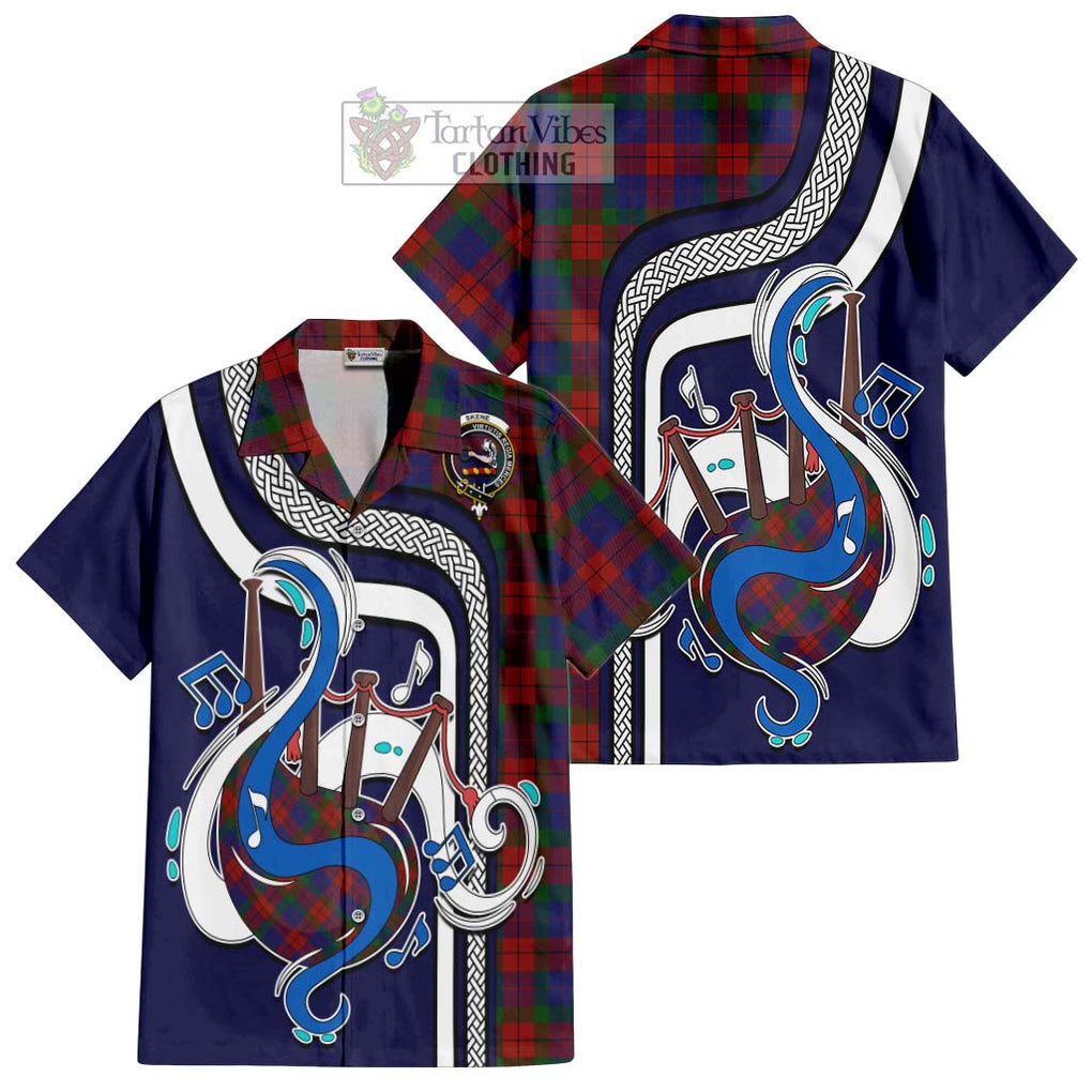 Skene of Cromar Tartan Short Sleeve Button Shirt with Epic Bagpipe Style Kid - Tartanvibesclothing Shop