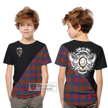 Skene of Cromar Tartan Kid T-Shirt with Family Crest and Military Logo Style