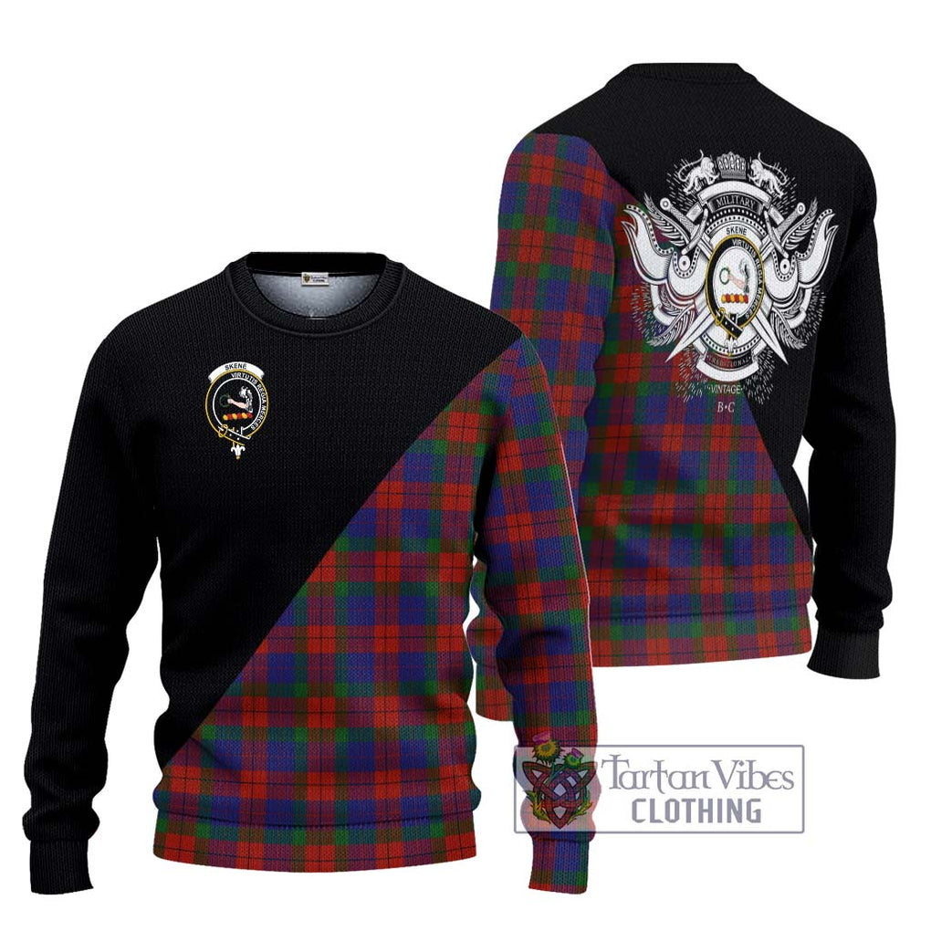 Skene of Cromar Tartan Knitted Sweater with Family Crest and Military Logo Style Unisex - Tartanvibesclothing Shop