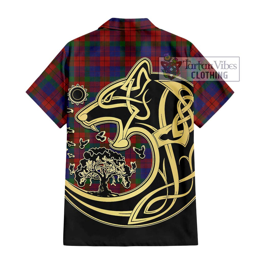 Skene of Cromar Tartan Short Sleeve Button Shirt with Family Crest Celtic Wolf Style - Tartan Vibes Clothing