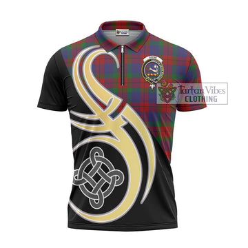 Skene of Cromar Tartan Zipper Polo Shirt with Family Crest and Celtic Symbol Style