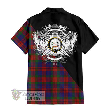 Skene of Cromar Tartan Short Sleeve Button Shirt with Family Crest and Military Logo Style