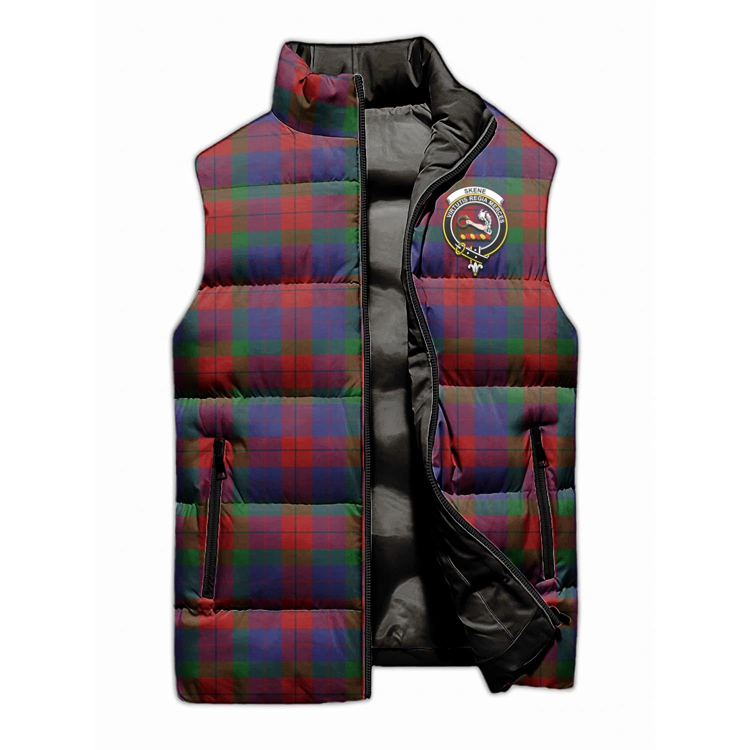 Skene of Cromar Tartan Sleeveless Puffer Jacket with Family Crest - Tartanvibesclothing