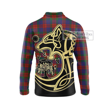 Skene of Cromar Tartan Long Sleeve Polo Shirt with Family Crest Celtic Wolf Style