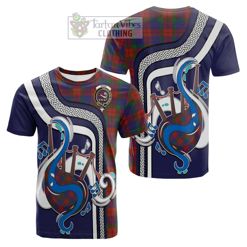 Tartan Vibes Clothing Skene of Cromar Tartan Cotton T-shirt with Epic Bagpipe Style