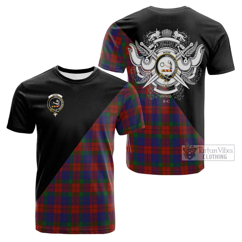 Tartan Vibes Clothing Skene of Cromar Tartan Cotton T-shirt with Family Crest and Military Logo Style