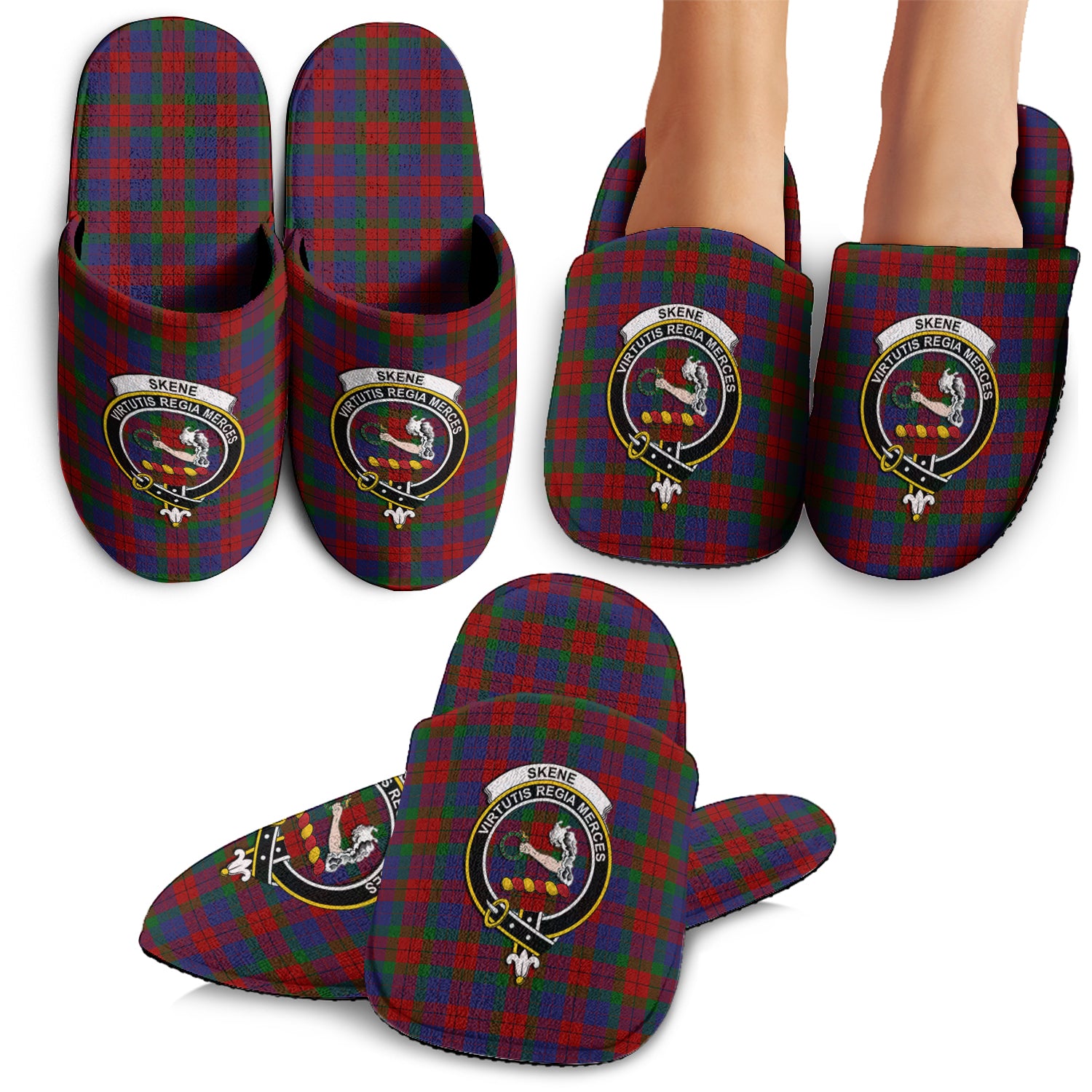 Skene of Cromar Tartan Home Slippers with Family Crest - Tartanvibesclothing Shop