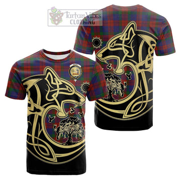 Skene of Cromar Tartan Cotton T-shirt with Family Crest Celtic Wolf Style