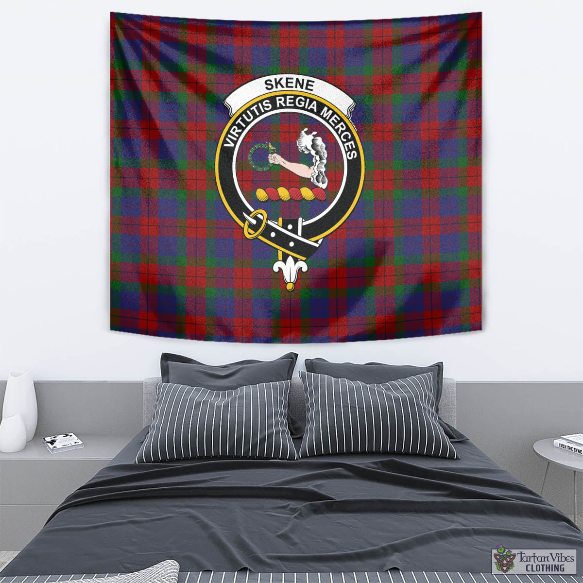 Tartan Vibes Clothing Skene of Cromar Tartan Tapestry Wall Hanging and Home Decor for Room with Family Crest