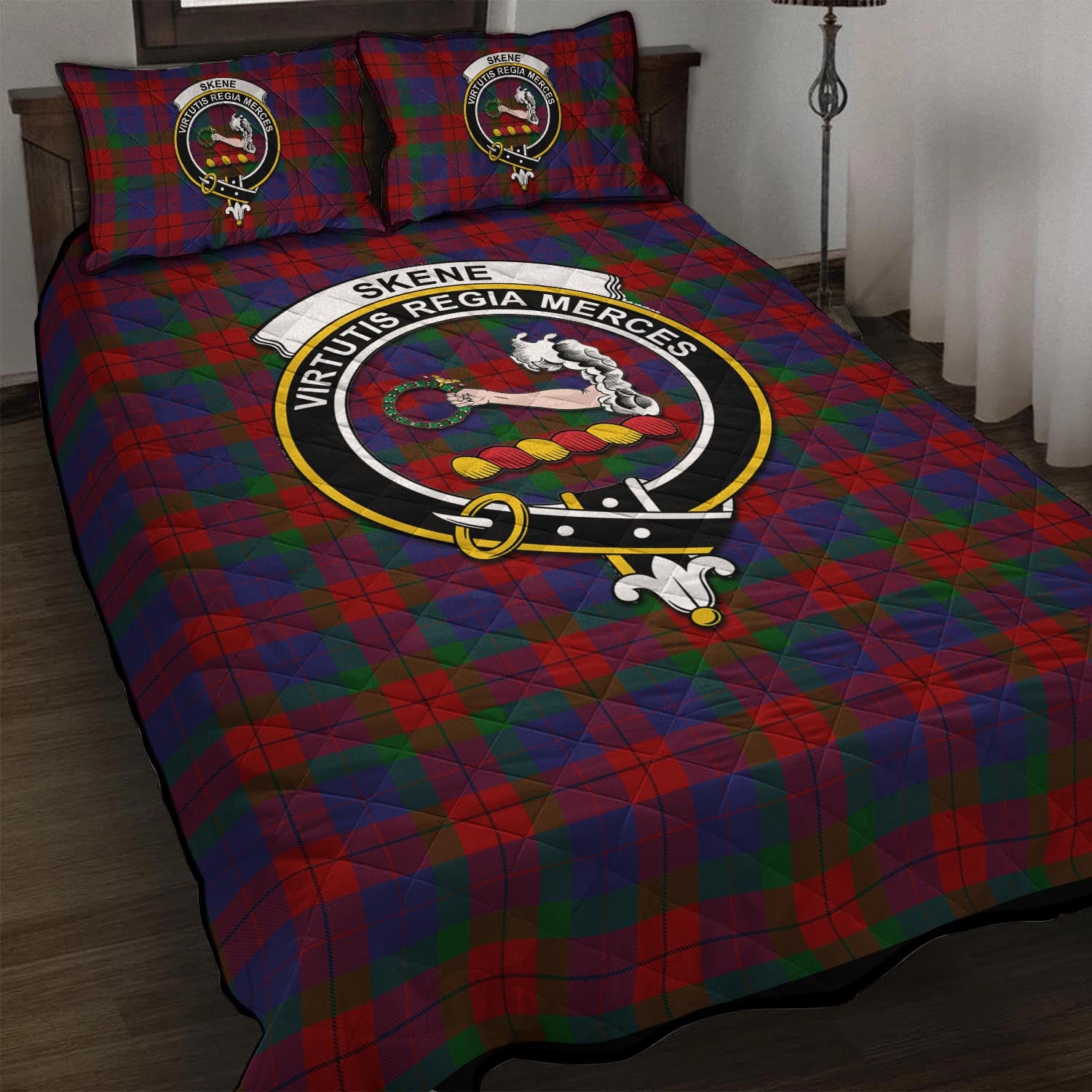 Skene of Cromar Tartan Quilt Bed Set with Family Crest - Tartan Vibes Clothing