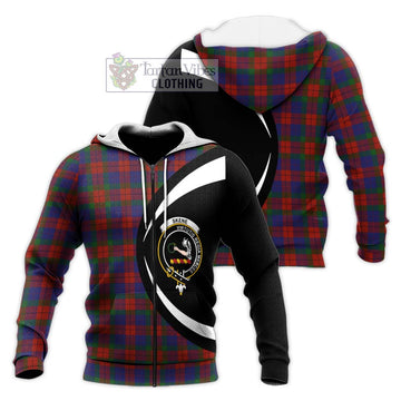 Skene of Cromar Tartan Knitted Hoodie with Family Crest Circle Style