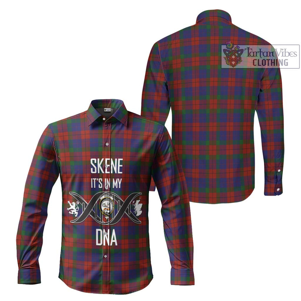 Skene of Cromar Tartan Long Sleeve Button Shirt with Family Crest DNA In Me Style Men's Shirt - Tartanvibesclothing Shop