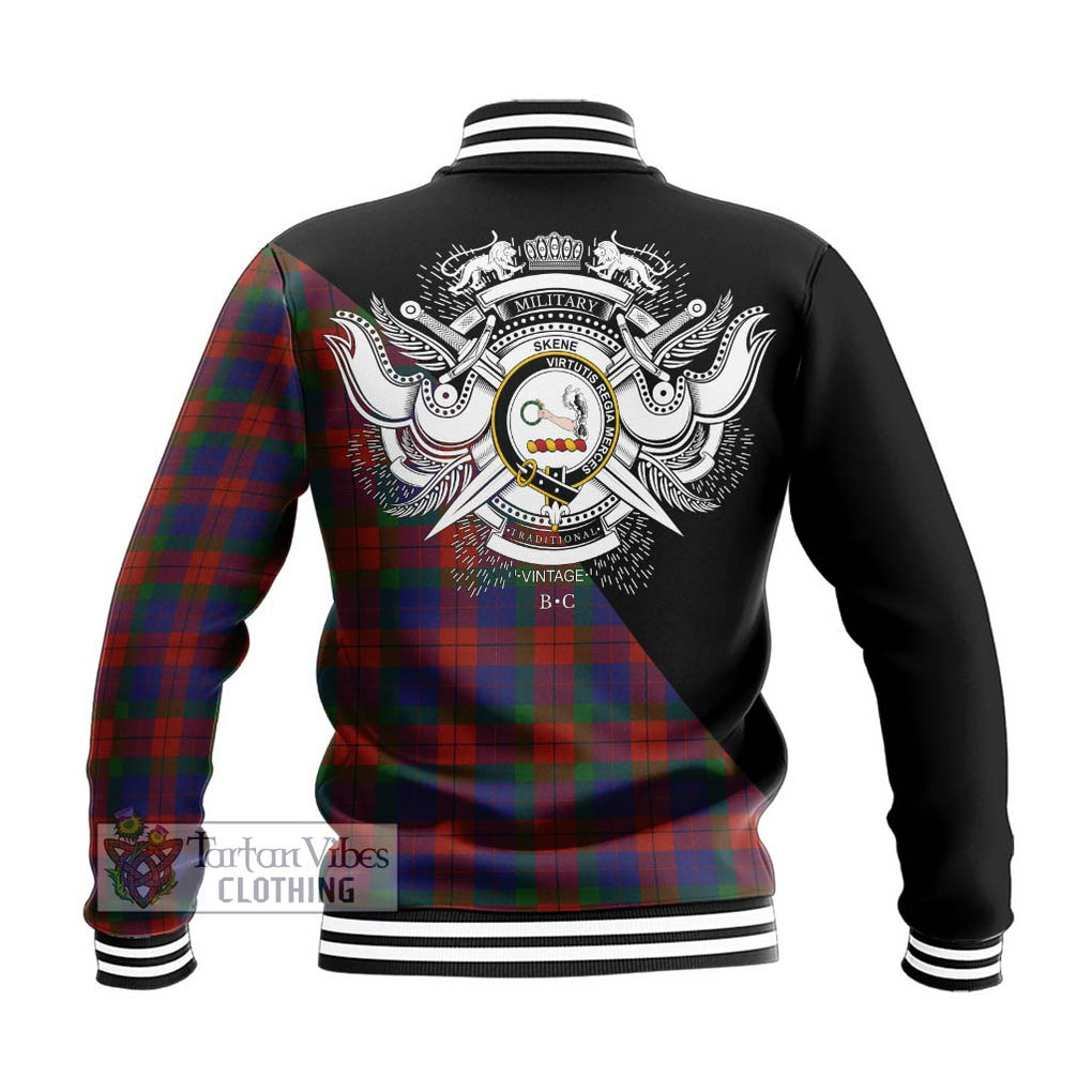 Skene of Cromar Tartan Baseball Jacket with Family Crest and Military Logo Style - Tartanvibesclothing Shop