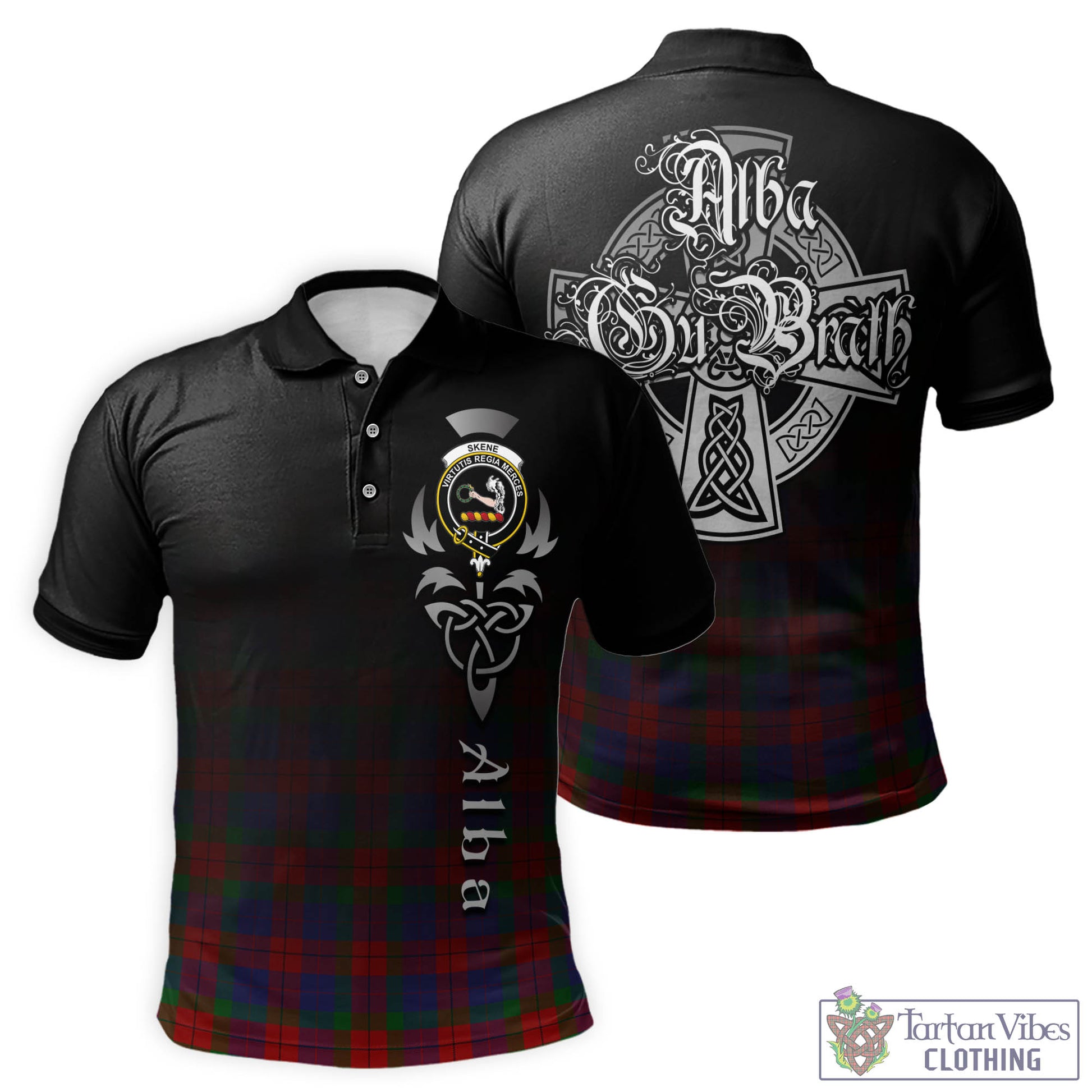 Tartan Vibes Clothing Skene of Cromar Tartan Polo Shirt Featuring Alba Gu Brath Family Crest Celtic Inspired