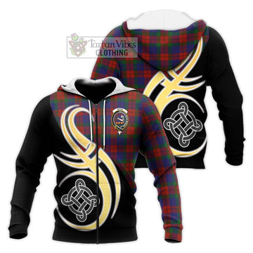 Skene of Cromar Tartan Knitted Hoodie with Family Crest and Celtic Symbol Style