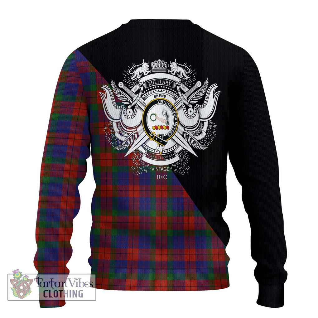 Skene of Cromar Tartan Knitted Sweater with Family Crest and Military Logo Style - Tartanvibesclothing Shop