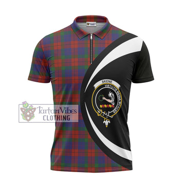 Skene of Cromar Tartan Zipper Polo Shirt with Family Crest Circle Style