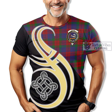 Skene of Cromar Tartan T-Shirt with Family Crest and Celtic Symbol Style