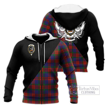 Skene of Cromar Tartan Knitted Hoodie with Family Crest and Military Logo Style