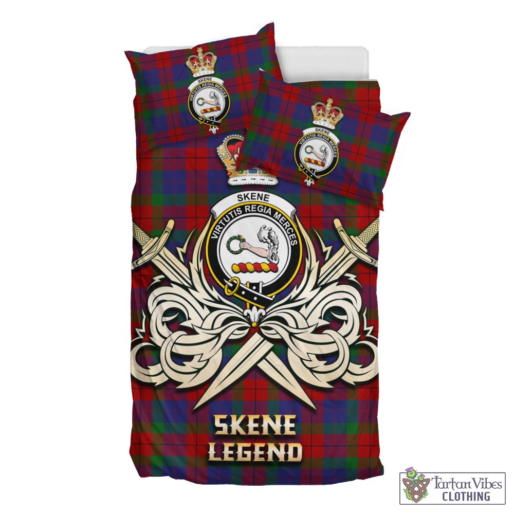 Tartan Vibes Clothing Skene of Cromar Tartan Bedding Set with Clan Crest and the Golden Sword of Courageous Legacy