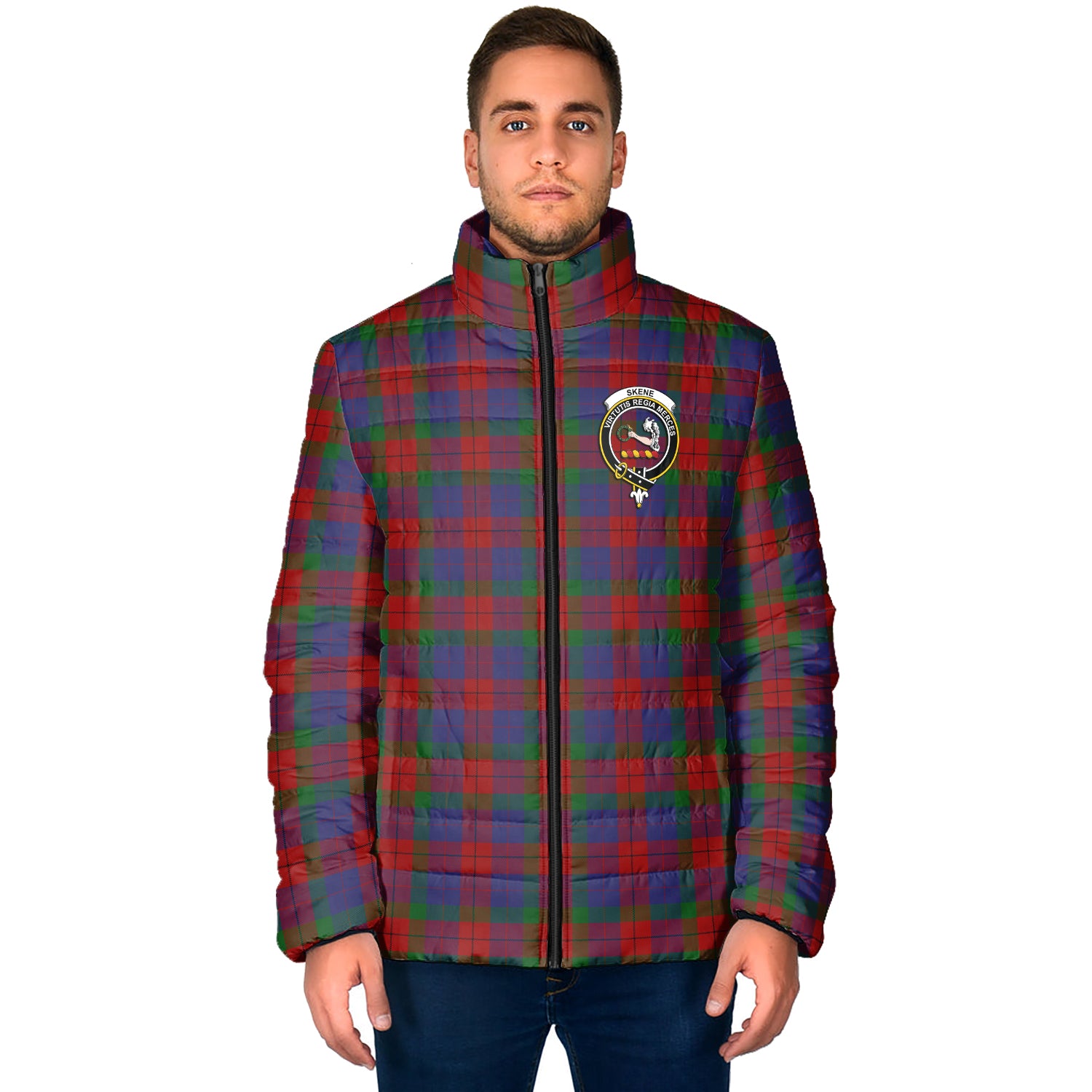 Skene of Cromar Tartan Padded Jacket with Family Crest - Tartan Vibes Clothing