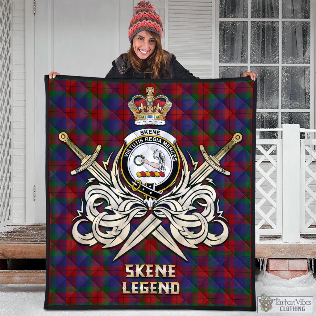 Tartan Vibes Clothing Skene of Cromar Tartan Quilt with Clan Crest and the Golden Sword of Courageous Legacy