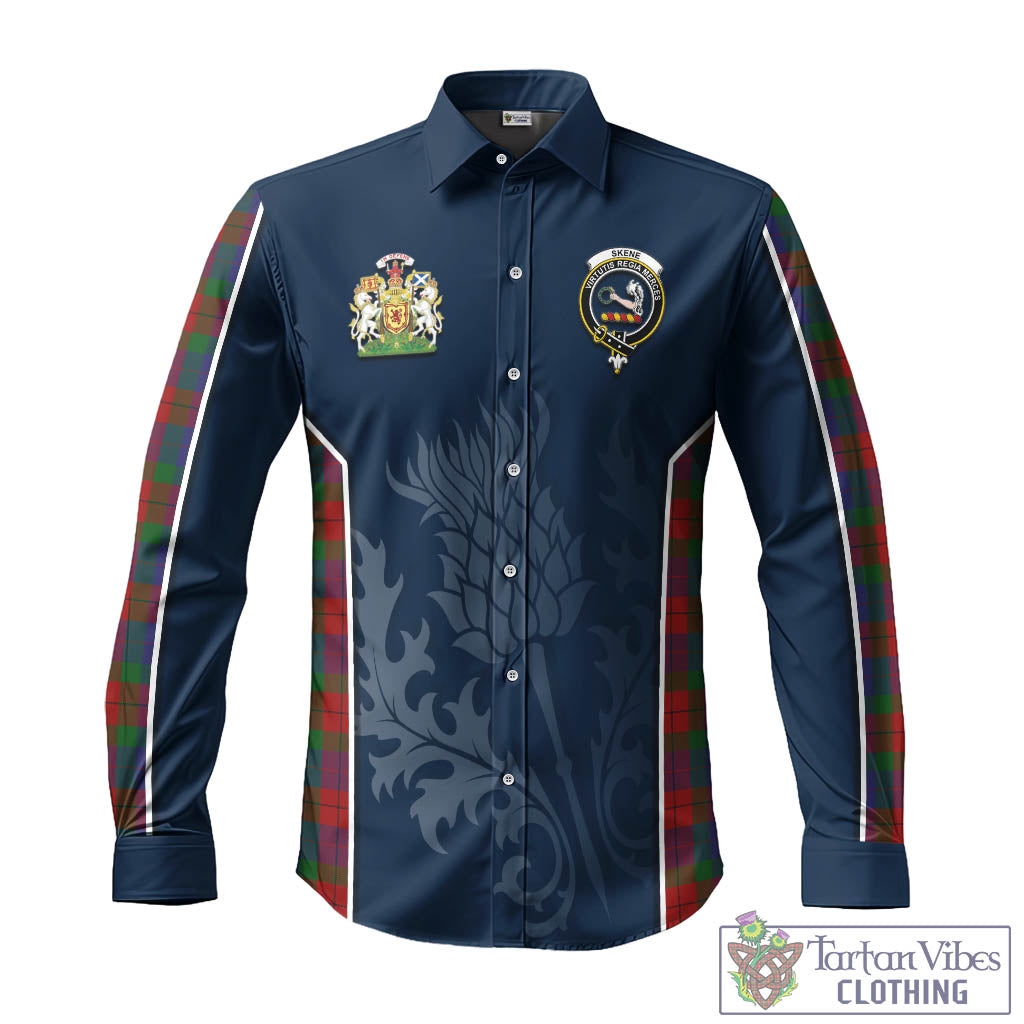 Tartan Vibes Clothing Skene of Cromar Tartan Long Sleeve Button Up Shirt with Family Crest and Scottish Thistle Vibes Sport Style