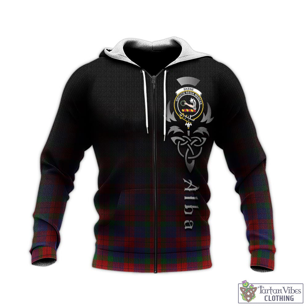 Tartan Vibes Clothing Skene of Cromar Tartan Knitted Hoodie Featuring Alba Gu Brath Family Crest Celtic Inspired