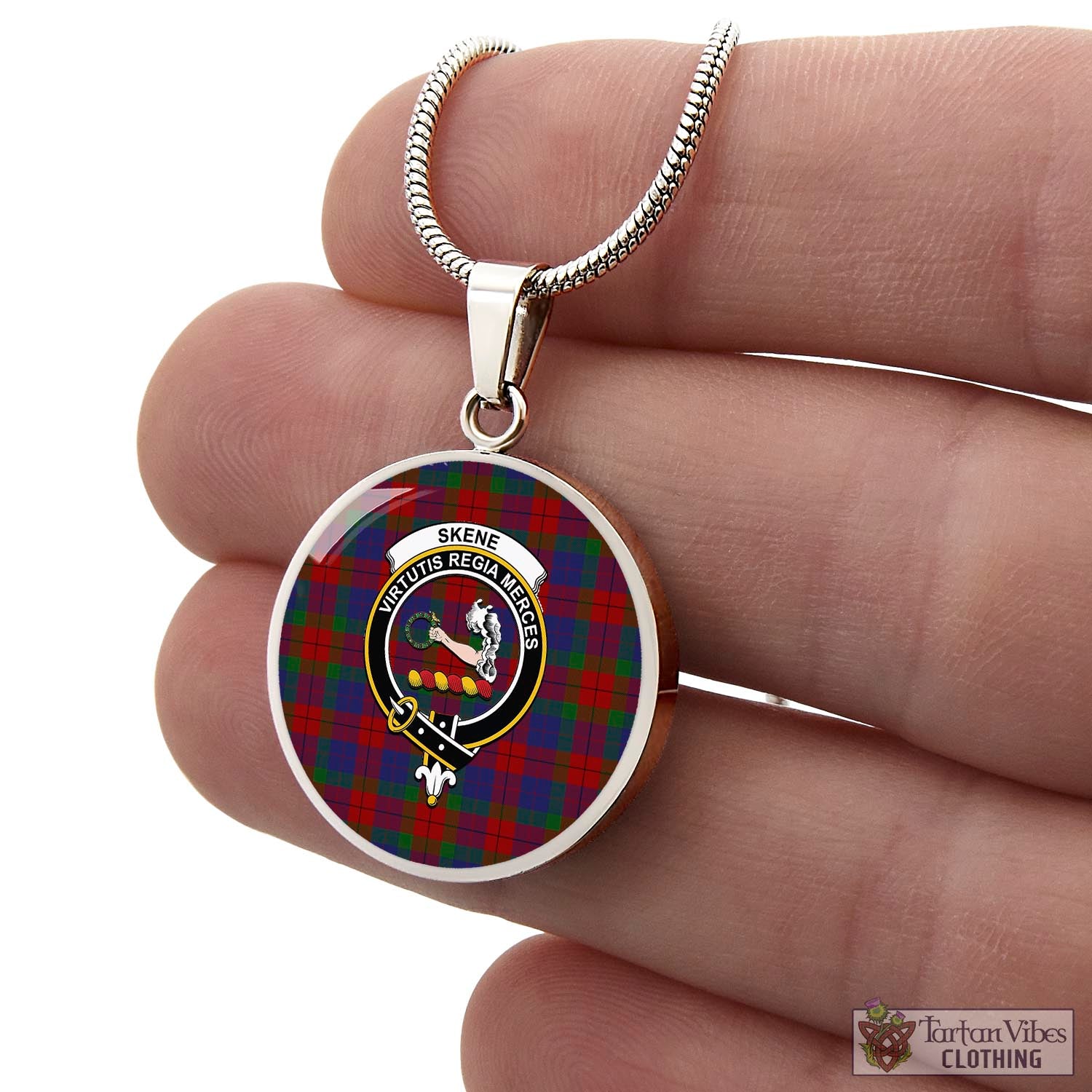 Tartan Vibes Clothing Skene of Cromar Tartan Circle Necklace with Family Crest