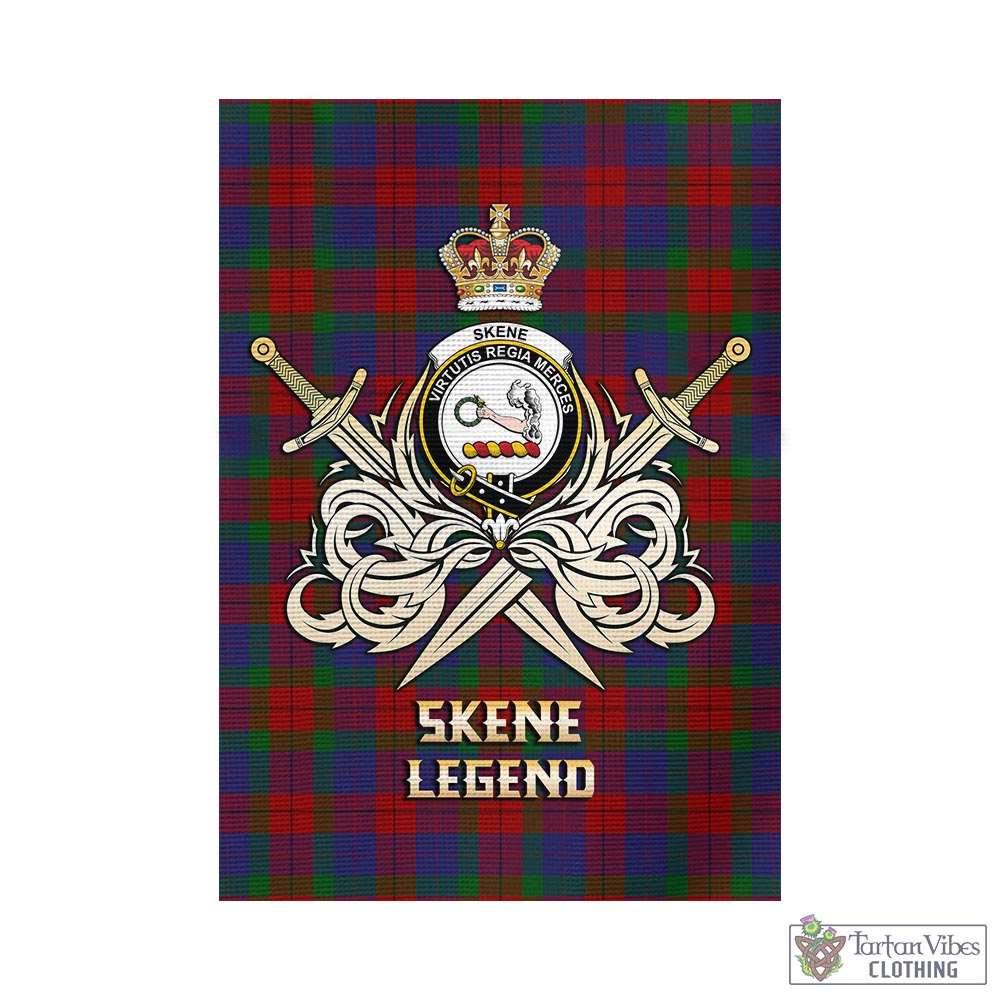 Tartan Vibes Clothing Skene of Cromar Tartan Flag with Clan Crest and the Golden Sword of Courageous Legacy