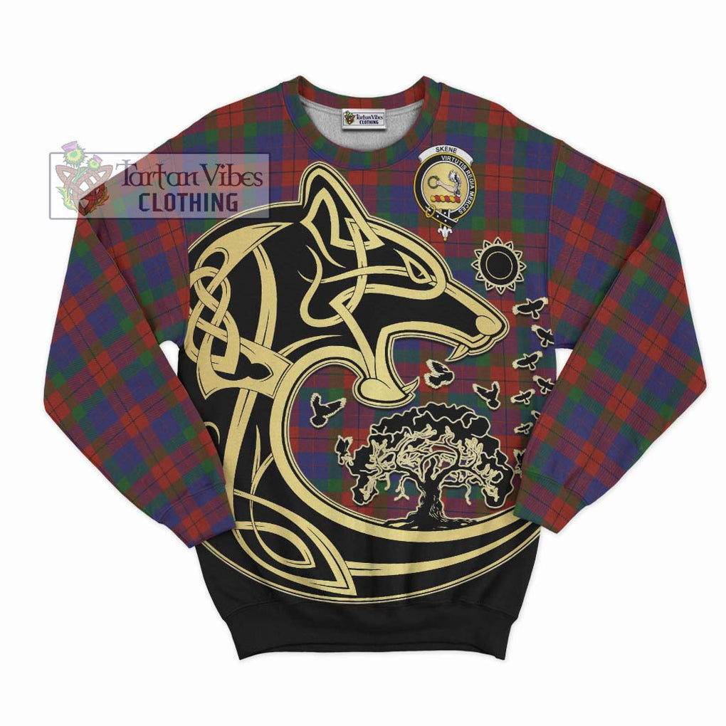 Skene of Cromar Tartan Sweatshirt with Family Crest Celtic Wolf Style - Tartan Vibes Clothing