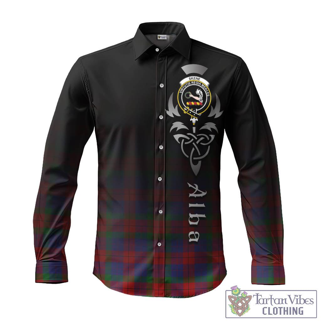 Tartan Vibes Clothing Skene of Cromar Tartan Long Sleeve Button Up Featuring Alba Gu Brath Family Crest Celtic Inspired