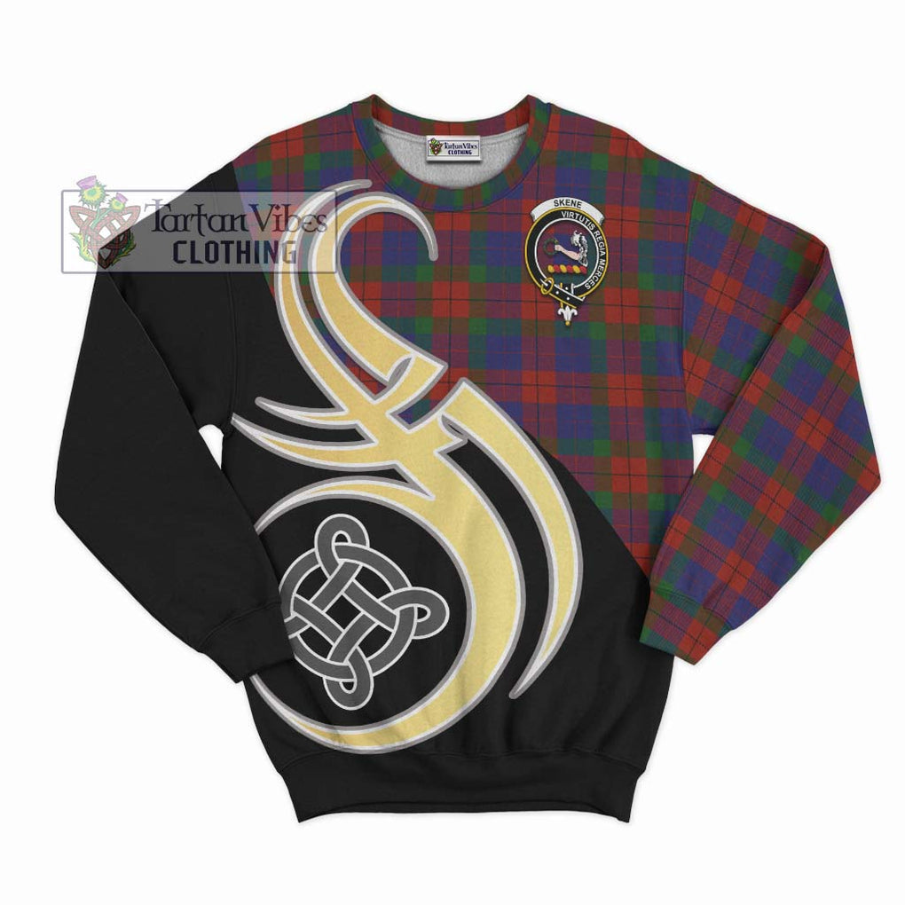 Skene of Cromar Tartan Sweatshirt with Family Crest and Celtic Symbol Style - Tartan Vibes Clothing