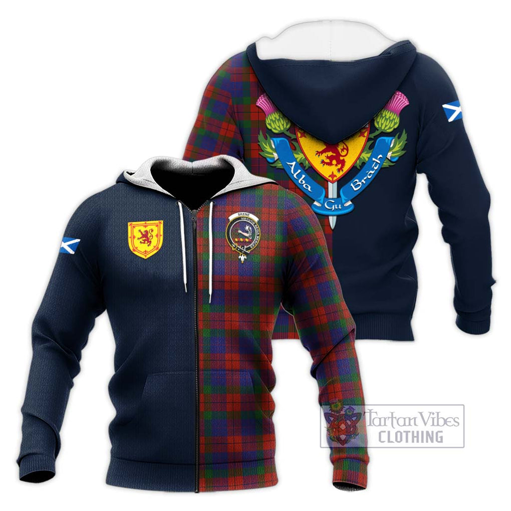 Tartan Vibes Clothing Skene of Cromar Tartan Knitted Hoodie with Scottish Lion Royal Arm Half Style