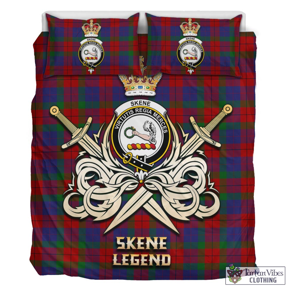 Tartan Vibes Clothing Skene of Cromar Tartan Bedding Set with Clan Crest and the Golden Sword of Courageous Legacy